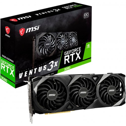 MSI GeForce RTX 3080 10GB GDDR6X PCI Express 4.0 x16 ATX Graphic Card - RTX 3080 Ventus 3X 10G OC LHR MSI GeForce RTX 3080 10GB GDDR6X PCI Express 4.0 x16 ATX Graphic Card - RTX 3080 Ventus 3X 10G OC LHR